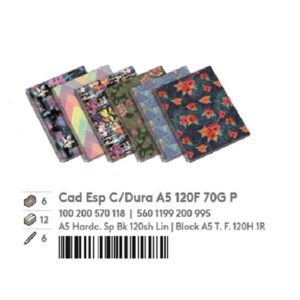 Pack 5 cadernos CDura A5 120fls pautado - Moonflower