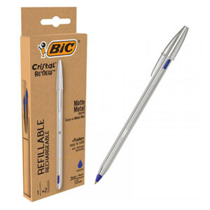 Esferográfica Bic Cristal Re´New Metal c/2 cargas - 1.0mm