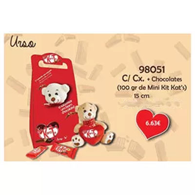 Urso 15cm c/caixa + chocolates Kerote