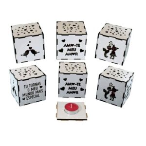 Caixa Cubo c/ vela - Namorados