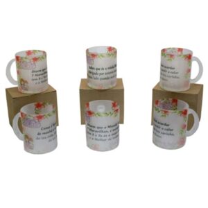 Caneca vidro c/frase "Mãe" - Emb. individual