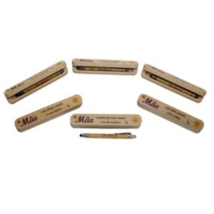 Esferográfica Bambu em cx. madeira "Mãe"